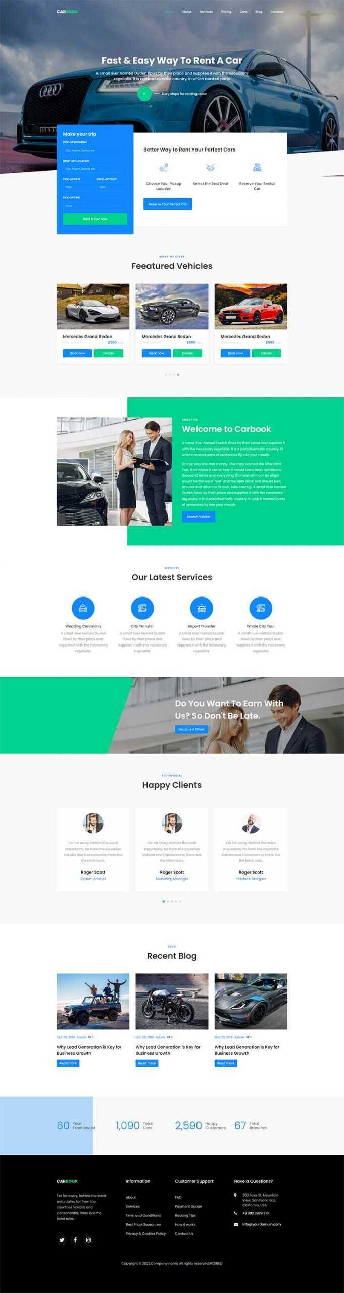 Bootstrap4汽车接送租赁服务网站html模板 - Hope`Chen资源网