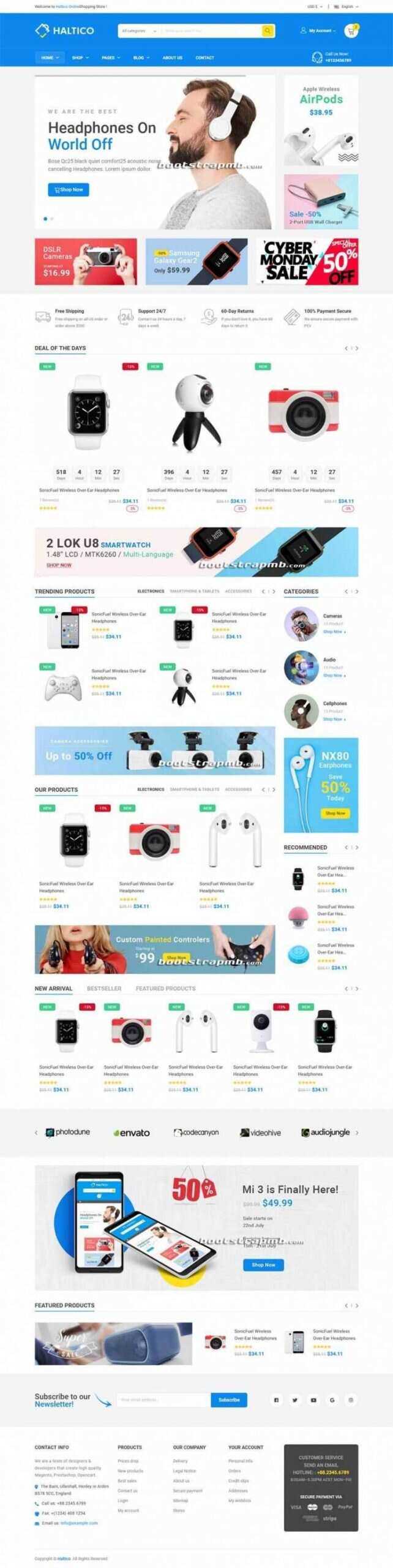 蓝色Bootstrap4大型响应式数码产品设备商城 - Hope`Chen资源网