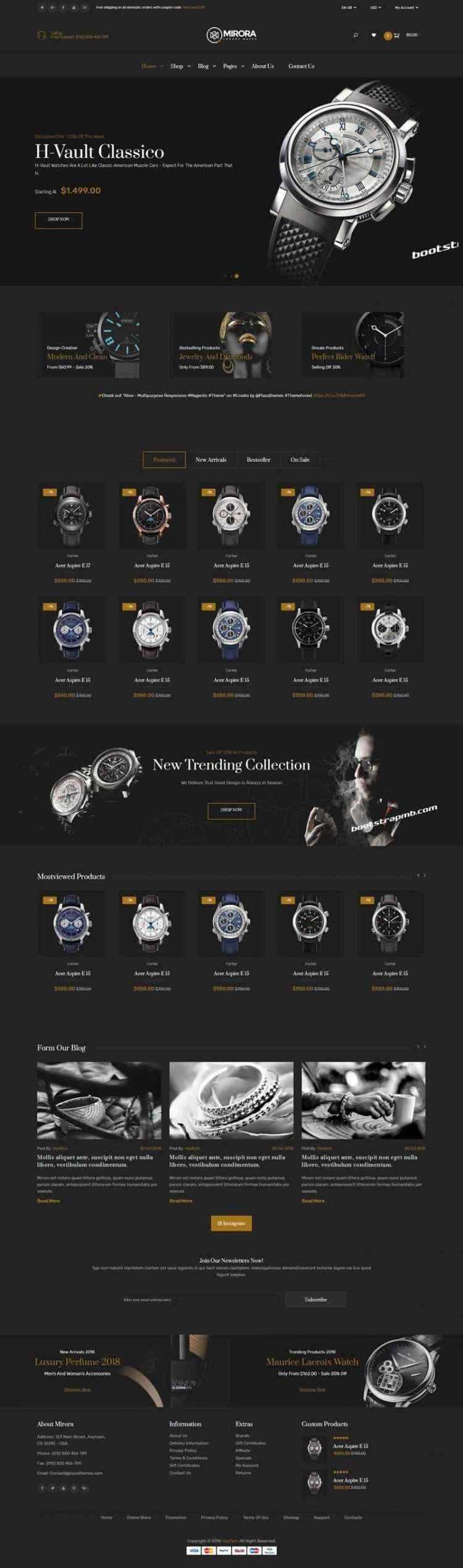 Bootstrap黑色响应式奢侈品手表商城网站 - Hope`Chen资源网