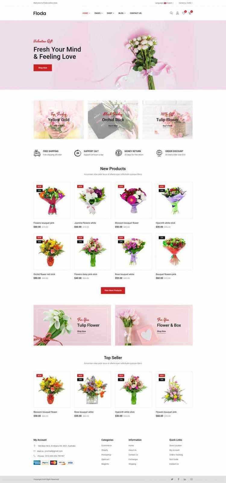 Bootstrap红色精美响应式鲜花花店电商网站 - Hope`Chen资源网