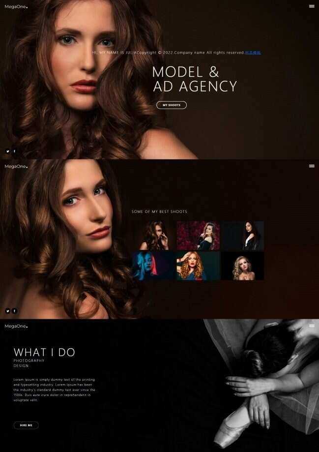 模特广告代理个人简历网页模板 - Hope`Chen资源网