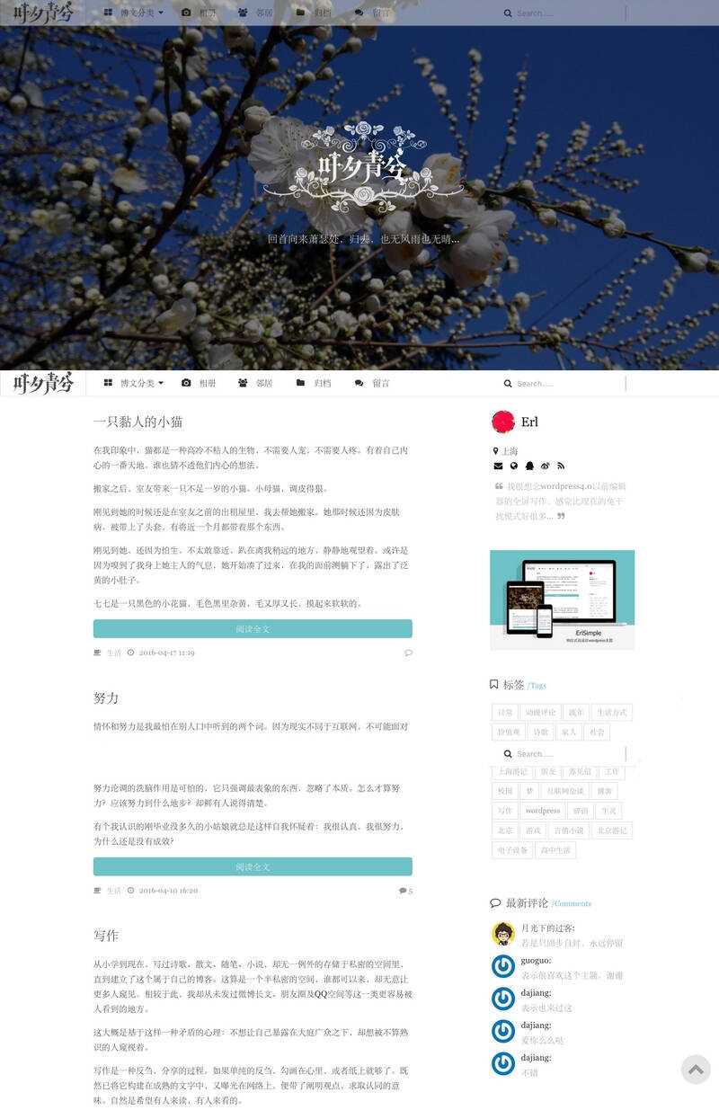 wordpress极简优秀的博客主题–ErlSimpleV1.5主题 - Hope`Chen资源网