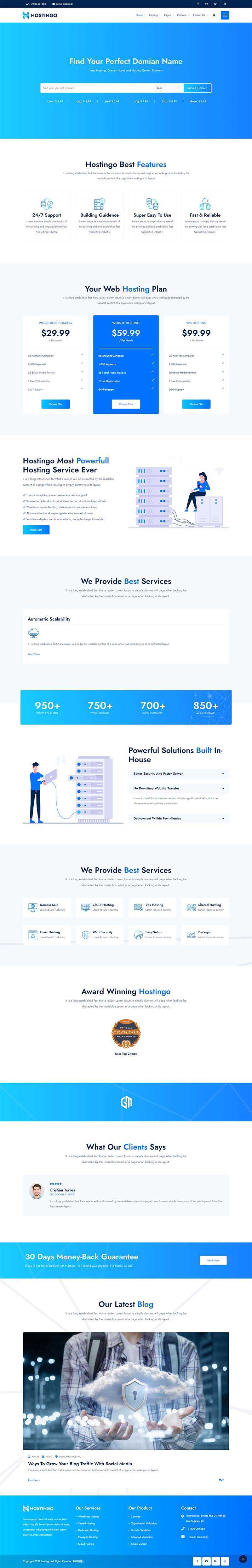 蓝色风格IDC服务器主机托管网站html模板 - Hope`Chen资源网