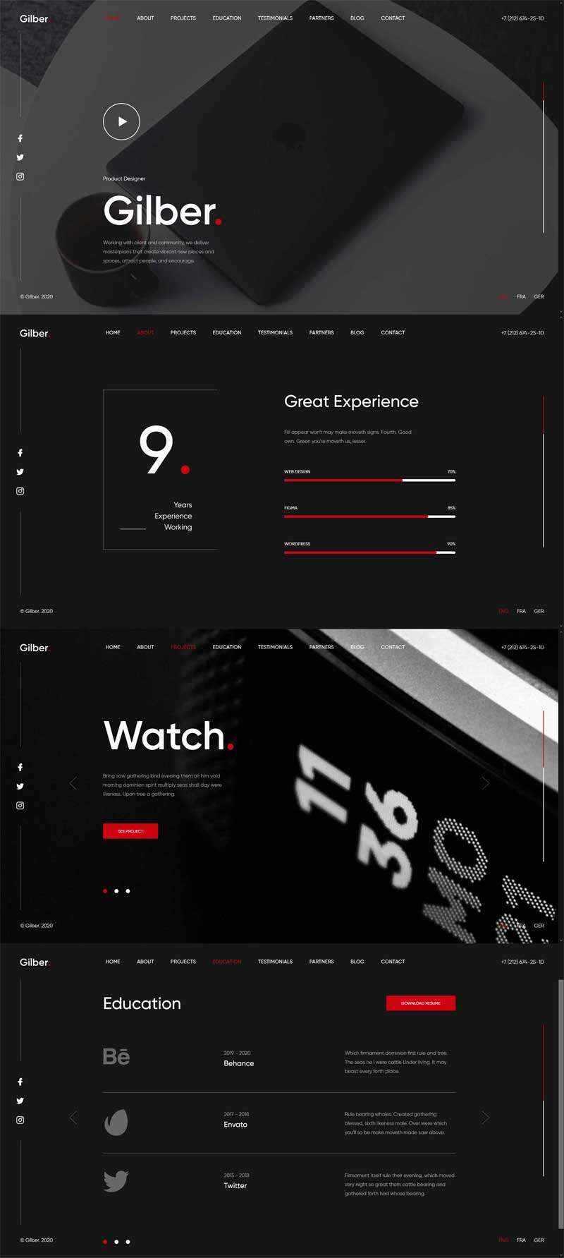 个人简历作品展示全屏滚动html模板 - Hope`Chen资源网