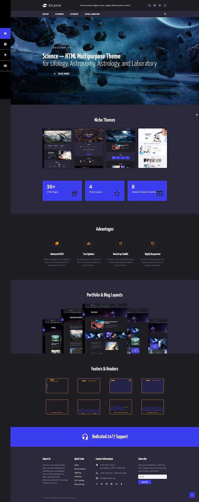 深色星空宇宙天文类多用途网站HTML模板 - Hope`Chen资源网