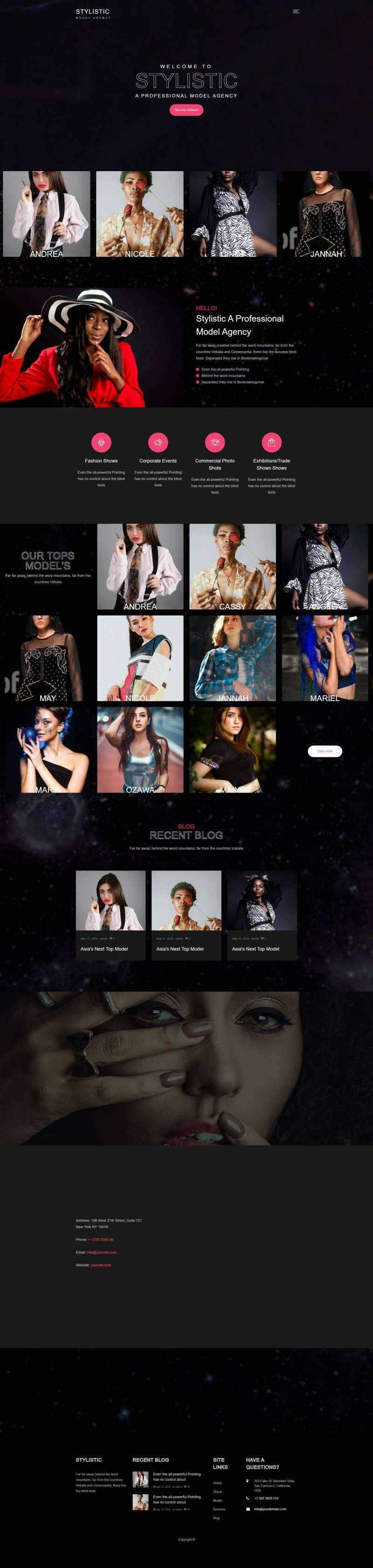 全屏背景Bootstrap4模特经纪公司网站模html板 - Hope`Chen资源网