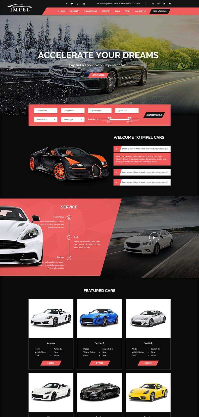 Bootstrap大气红色的汽车经销商网站html模板 - Hope`Chen资源网