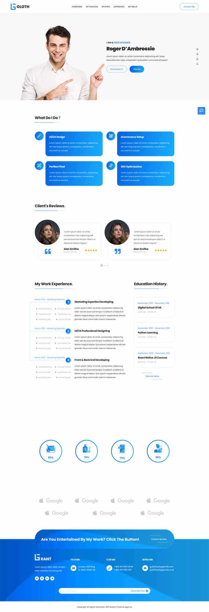 bootstrap多功能响应式个人简历单页html模板 - Hope`Chen资源网