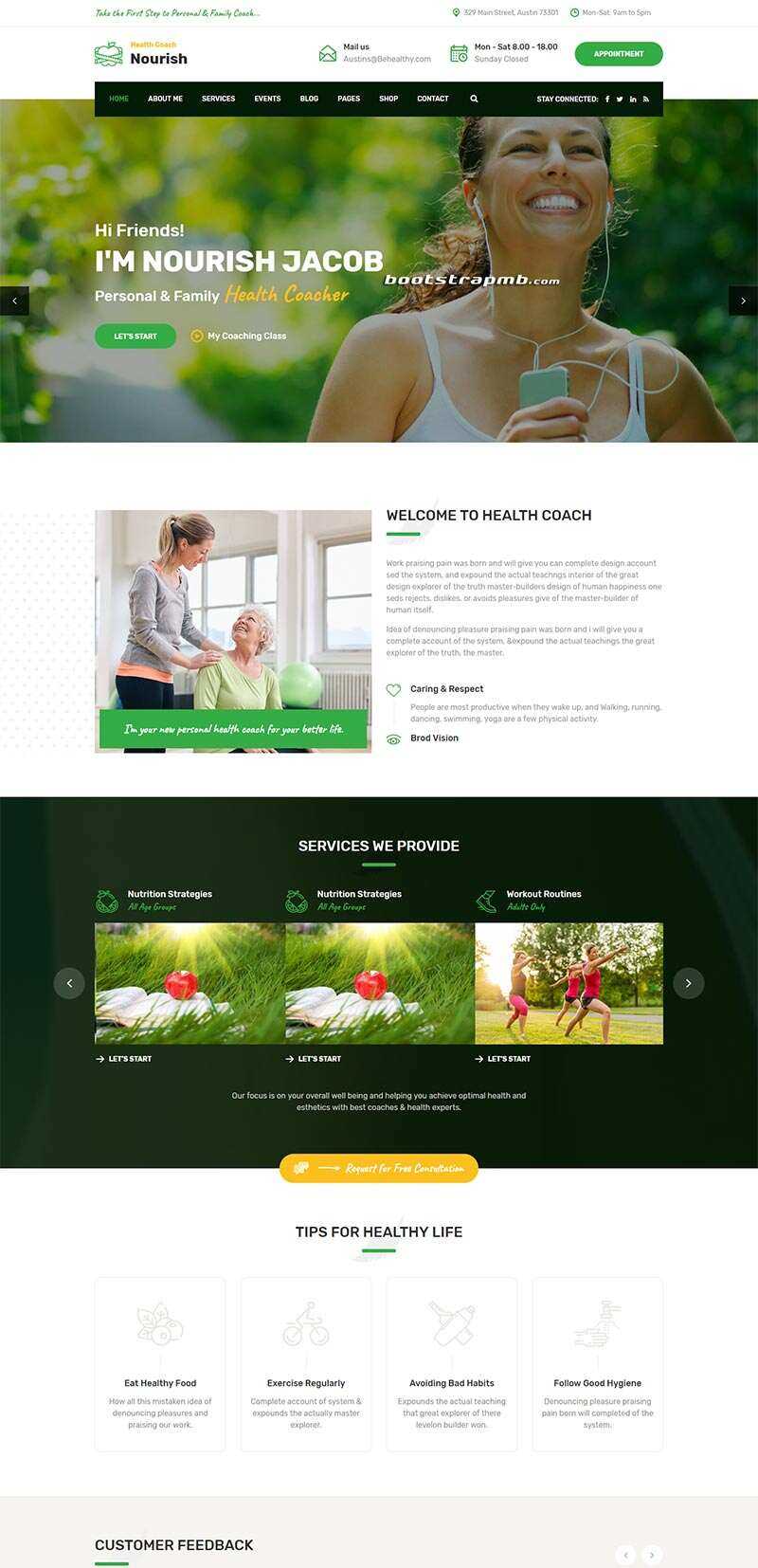 Bootstrap绿色的健康指导生活服务网站html模板 - Hope`Chen资源网