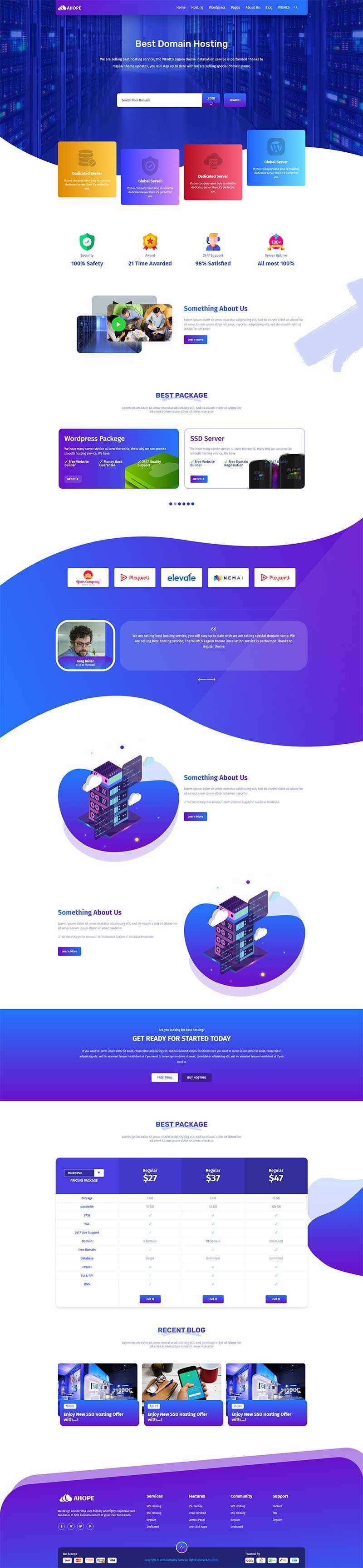 蓝色风格域名服务器托管服务公司网站html模板 - Hope`Chen资源网