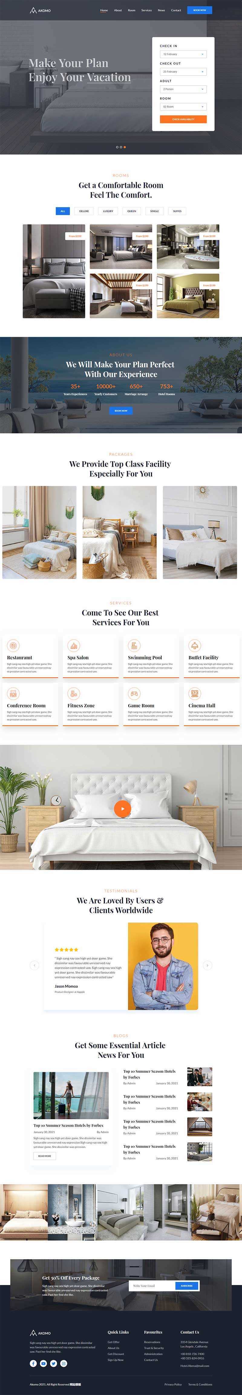 多功能酒店预订、度假村和酒店官网HTML模板 - Hope`Chen资源网