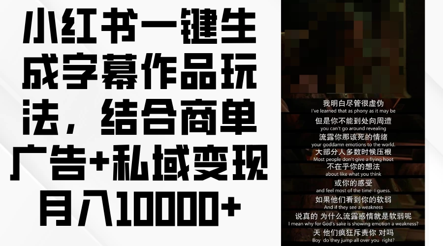 小红书一键生成字幕作品玩法，结合商单广告+私域变现月入10000+ - Hope`Chen资源网