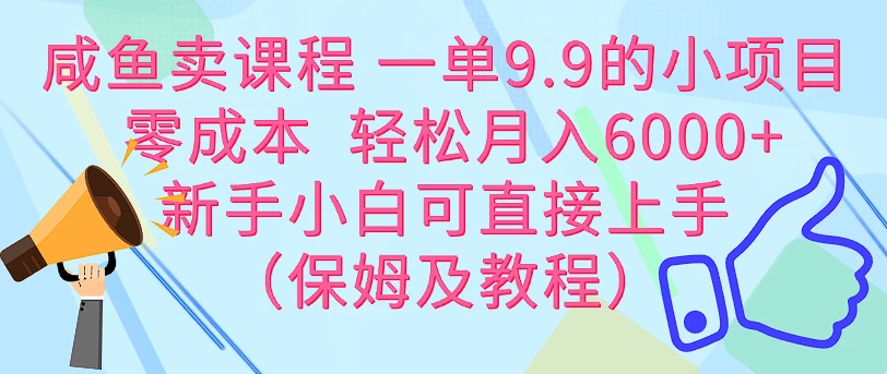 咸鱼卖课程 一单9.9的小项目  零成本  轻松月入6000+新手小白可直接上手（保姆级教程） - Hope`Chen资源网