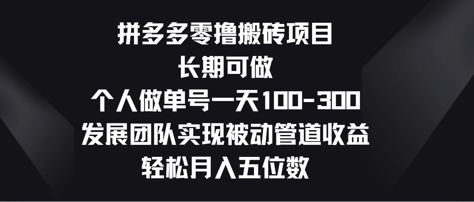 拼多多零撸搬砖项目，长期可做，个人做单号一天100-300，发展团队实现被动管道收益，轻松月入五位数 - Hope`Chen资源网