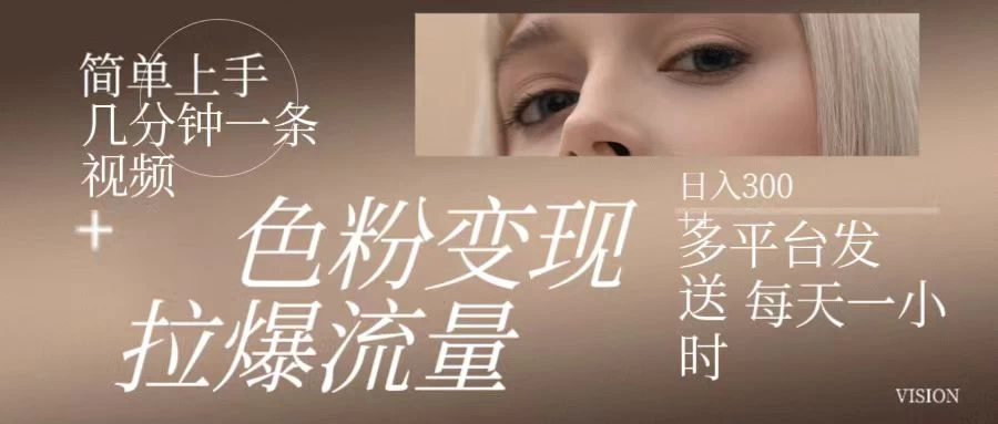 色粉变现，拉爆流量，简单上手几分钟一条视频，多平台发送每天一小时，日入300+ - Hope`Chen资源网