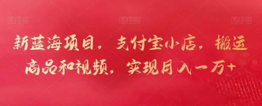 新蓝海项目，支付宝小店，搬运商品和视频，实现月入一万+ - Hope`Chen资源网