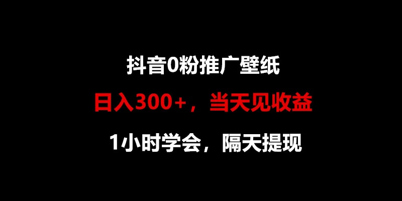 日入300+，抖音0粉推广壁纸，1小时学会，当天见收益，隔天提现 - Hope`Chen资源网