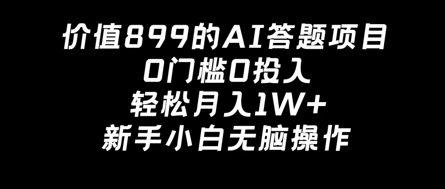 价值899的AI答题项目，0门槛0投入，轻松月入1W+，新手小白无脑操作 - Hope`Chen资源网
