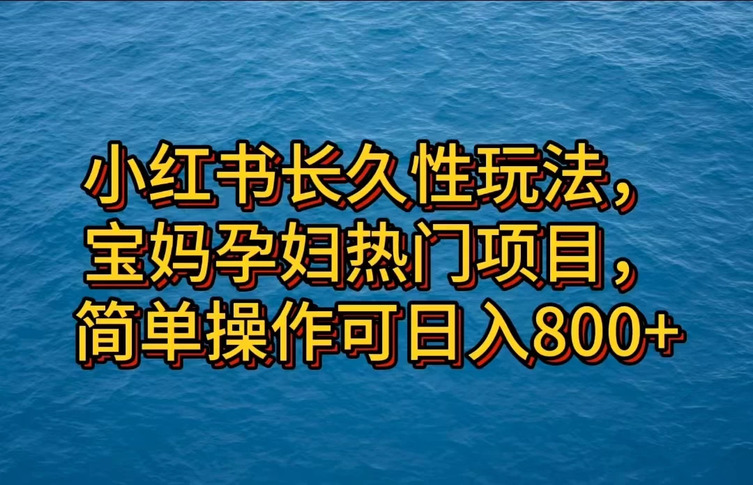小红书长久性玩法，宝妈孕妇热门项目，简单操作可日入800+ - Hope`Chen资源网
