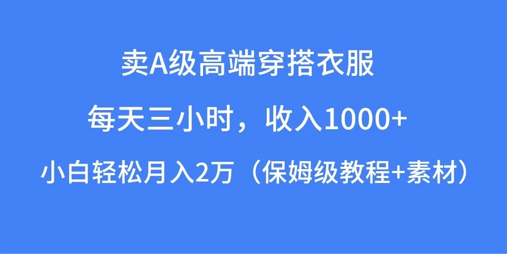 每天三小时，收入1000+，卖A级高端穿搭衣服，小白轻松月入2万，（保姆级教程+素材） - Hope`Chen资源网