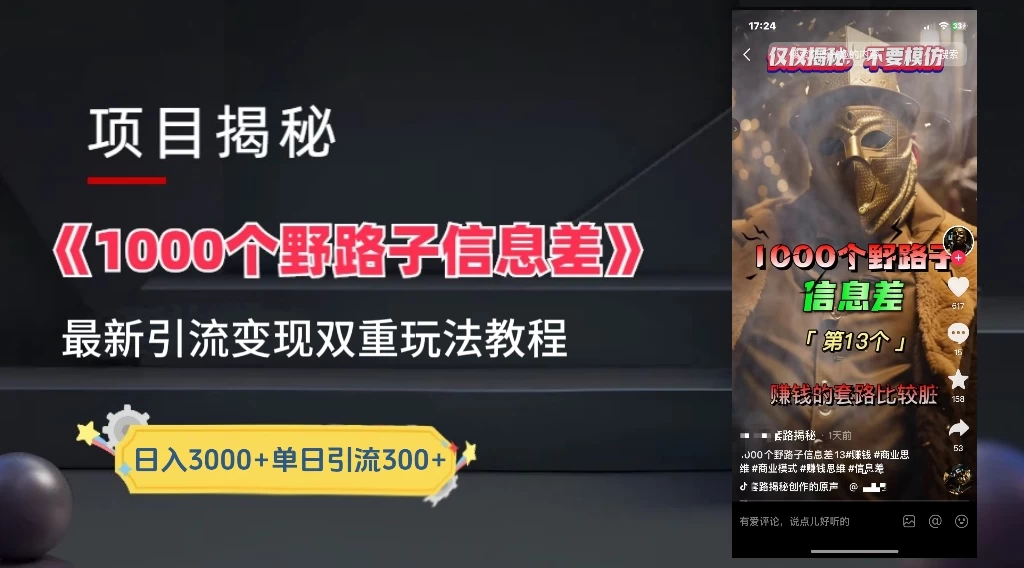 抖音最新一千个野路子玩法教程，变现+引流双重玩法，野路子信息差 - Hope`Chen资源网