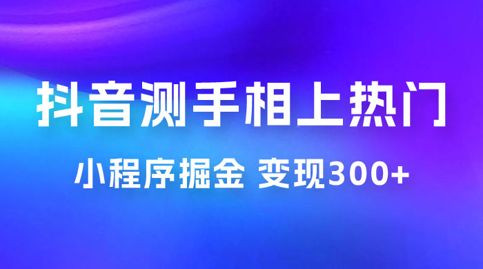 抖音小程序掘金：测手相上热门，当天见收益一小时变现 300+ - Hope`Chen资源网