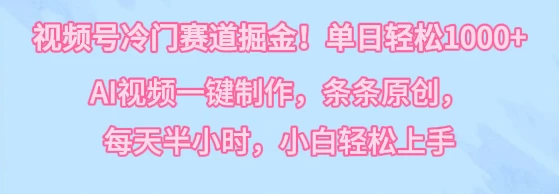 视频号冷门赛道掘金！单日轻松1000+，AI视频一键制作，条条原创，每天半小时，小白轻松上手 - Hope`Chen资源网