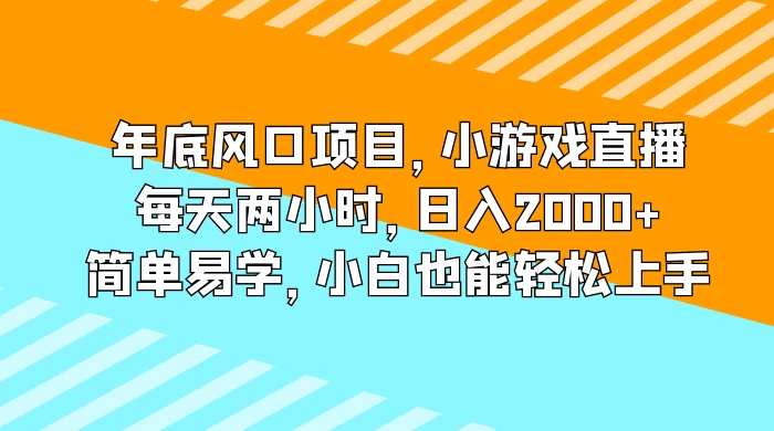 年底风口项目，小游戏直播，每天两小时，日入2000+，简单易学，小白也能轻松上手 - Hope`Chen资源网