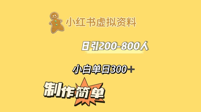 小红书虚拟资料日引 200-800 人，小白单日收益 300+ - Hope`Chen资源网