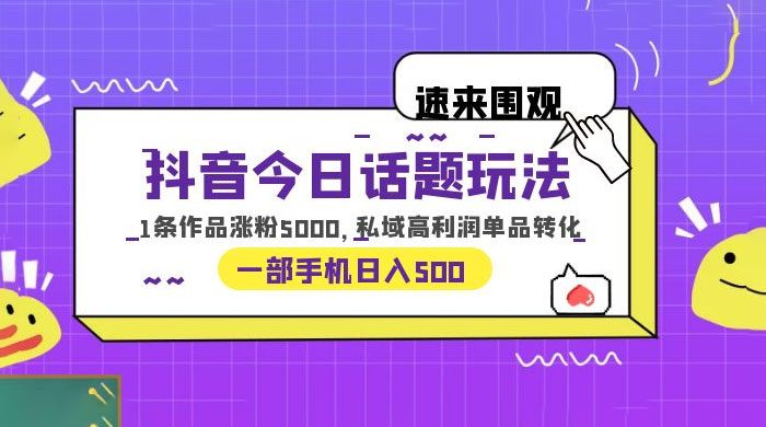 抖音今日话题玩法：单条作品涨粉上千，私域高利润单品转化 - Hope`Chen资源网