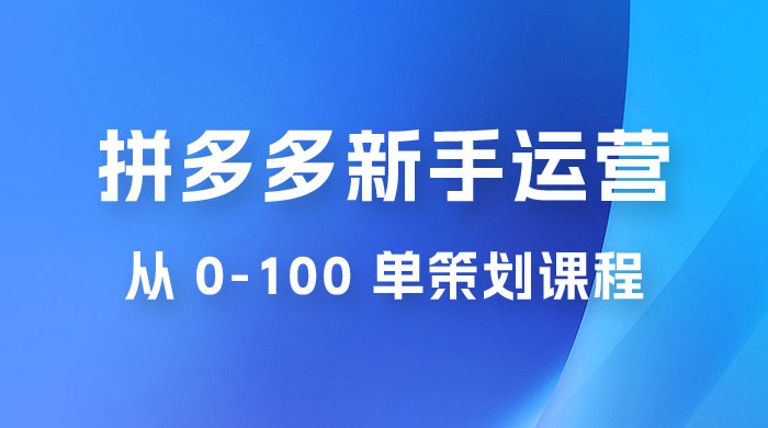 拼多多新手运营从 0-100 单策划课程，从零起步到爆单详细教程 - Hope`Chen资源网