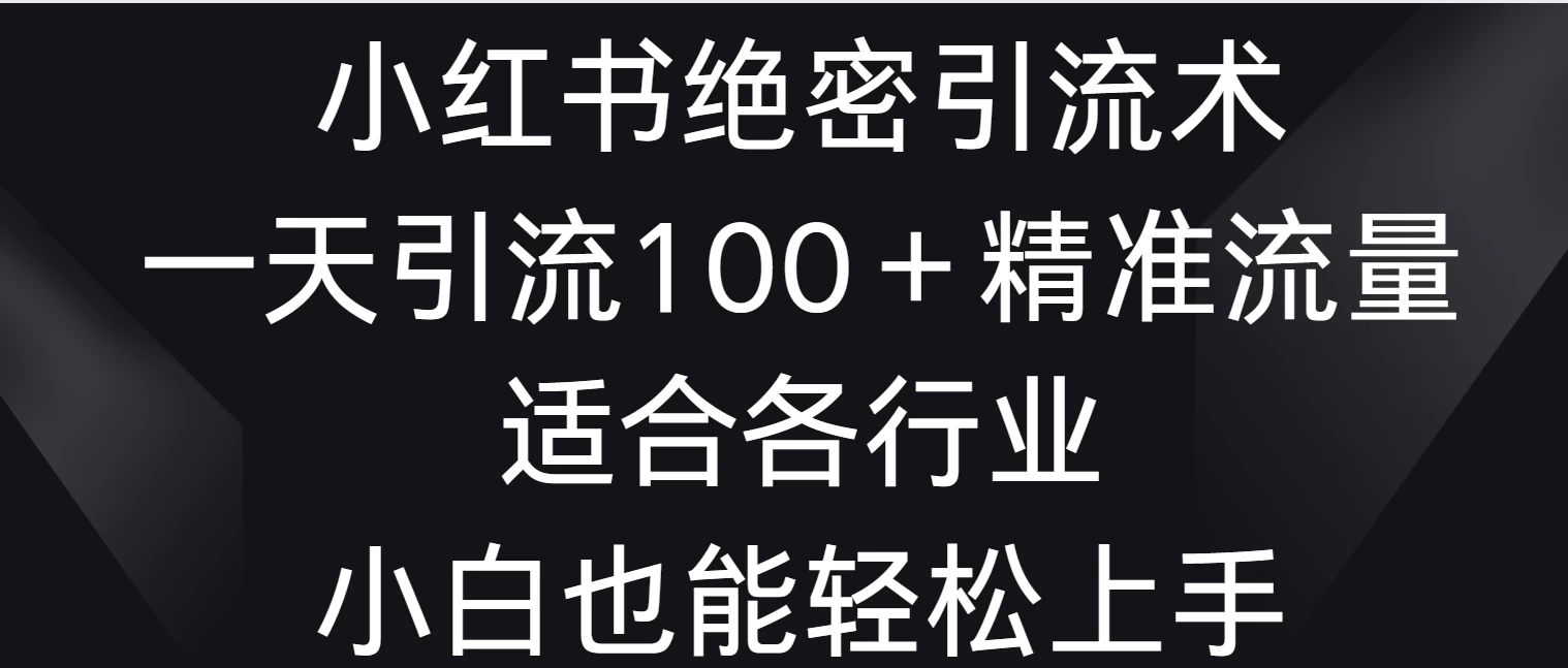 小红书绝密引流术，一天引流100＋精准流量，适合各个行业，小白也能轻松上手 - Hope`Chen资源网